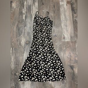 Bardot Black Slip midi silky Dress with White Daisy Print